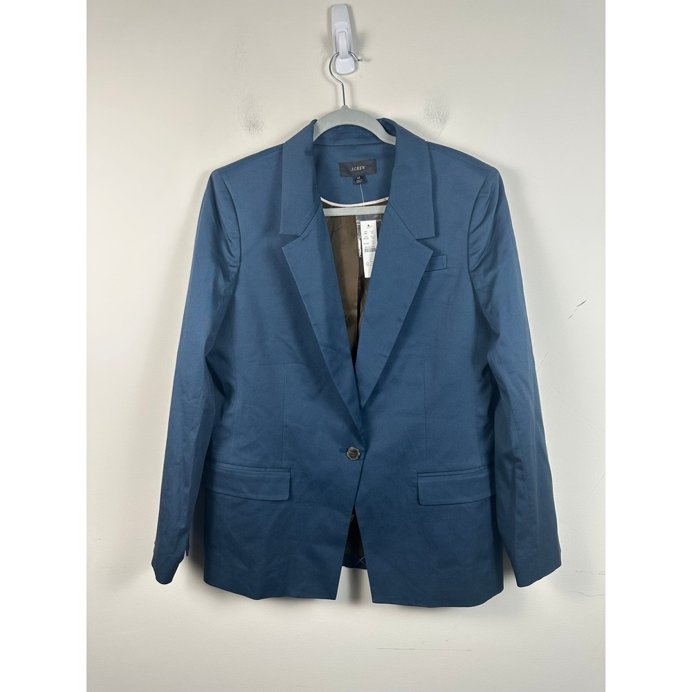 J.Crew Blazer Womens 12 Deep Teal Blue NEW Single Button Cotton Stretch BG120